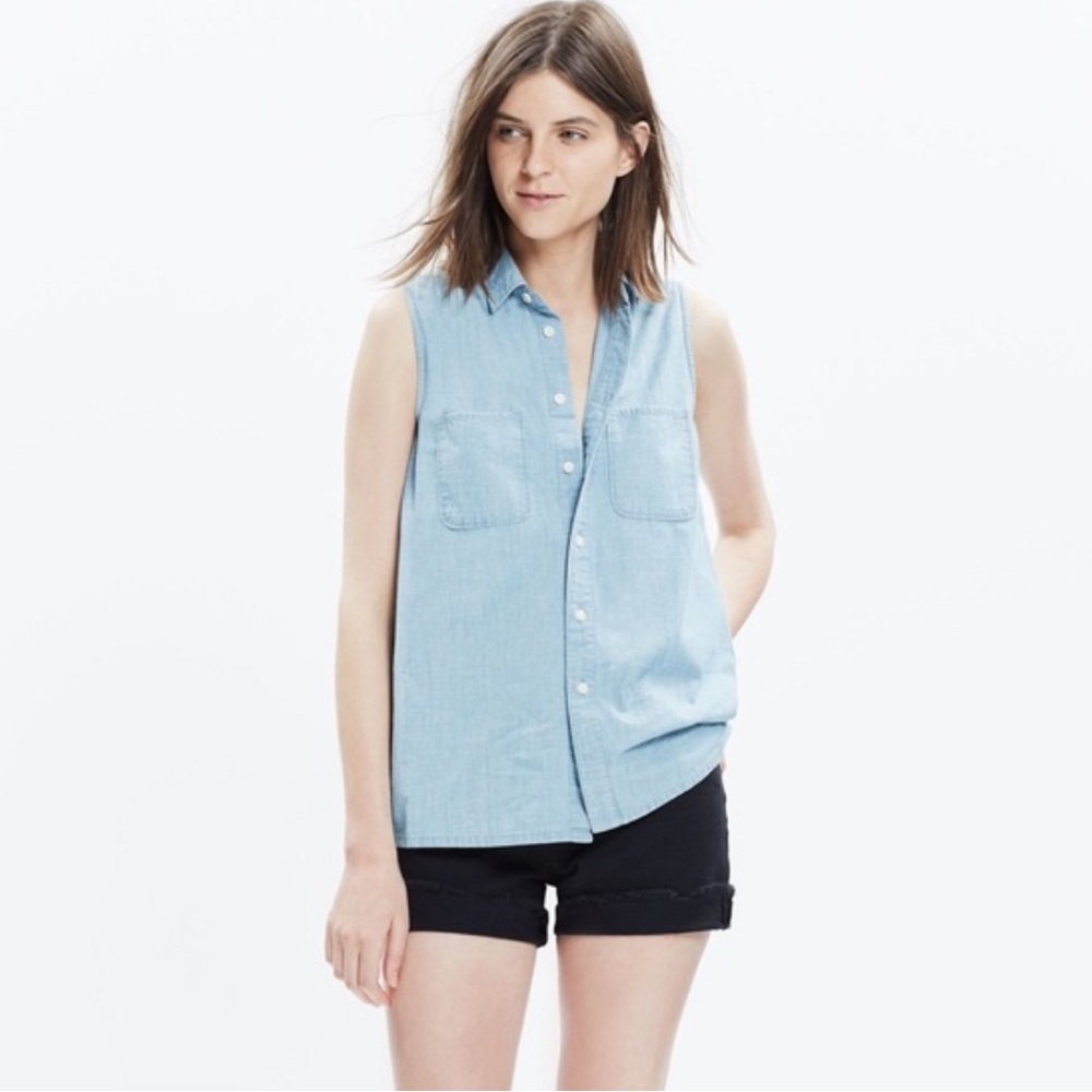 EUC Madewell Button Down Chambray Sleeveless Top Small